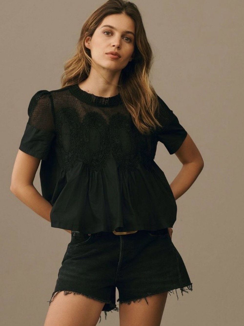 The Iris short-sleeve lace poplin blouse by En Elly (Anthropologie)-New! - Picture 3 of 14